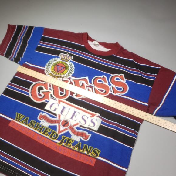 Vintage 80s Guess by George Marciano Striped Boot Logo Spellout Rare Mens USA XL - Picture 10 of 11